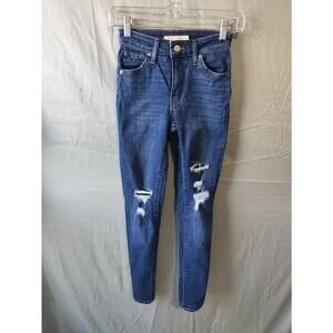 Levis 721 High Rise Skinny Jeans Womens 23 Blue Distressed Ripped Denim Pants